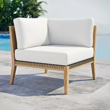 Modway Clearwater Outdoor Patio Teak Wood Corner Chair in Gray White - Lifestyle
