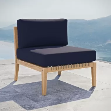 Modway Clearwater Outdoor Patio Teak Wood Armless Chair in Gray Navy - Lifestyle