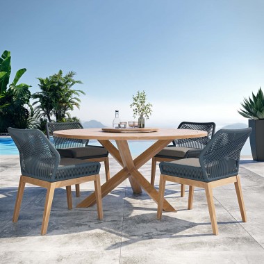 Modway Wellspring 5-Piece Outdoor Patio Teak Wood Dining Set - Blue Graphite - Lifestyle
