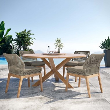 Modway Wellspring 5-Piece Outdoor Patio Teak Wood Dining Set in Light Gray Greige - Lifestyle