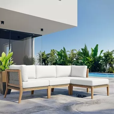 Modway Clearwater Outdoor Patio Teak Wood 4-Piece Sectional Sofa - Gray White - Lifestyle