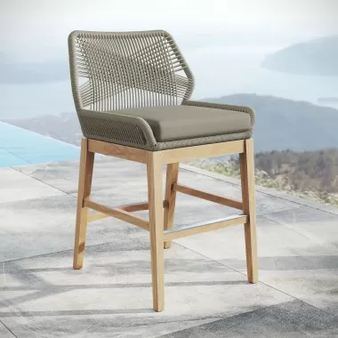 Modway Wellspring Outdoor Patio Teak and Rope Counter Stool Natural