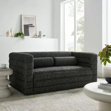 Modway Relle Channel Tufted Boucle Upholstered Loveseat Charcoal