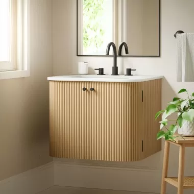 Modway Zia 24" Wall-Mount Bathroom Vanity with Marble Sink Natural