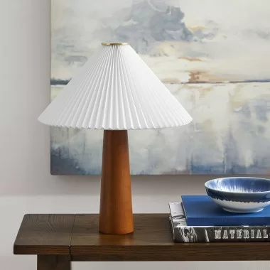 Modway Jessica Wooden Base Table Lamp With Pleated Fabric Shade