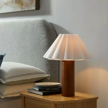 Modway Flora Wood Table Lamp With Pleated Petal Shade