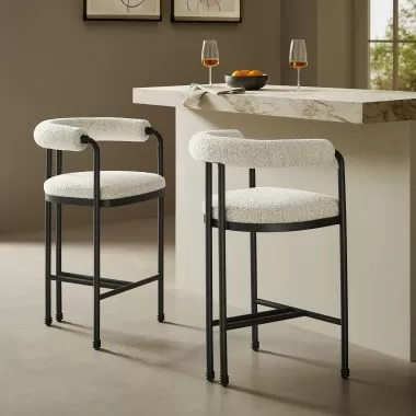 Modway Turin Curved Back Boucle and Metal Counter Stool