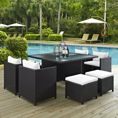 Modway Inverse 9 Piece Outdoor Patio Dining Set in Espresso White - Lifestyle