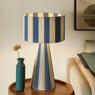 Modway Renae Handwoven Cotton Thread Striped Table Lamp Blue 2