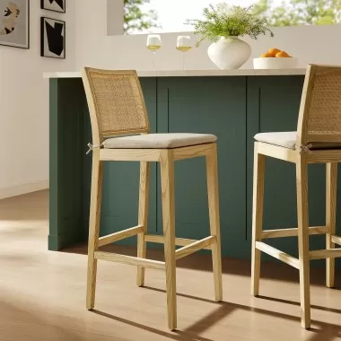 Modway Ovard Wood and Rattan Bar Stool