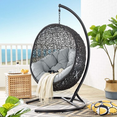 Modway Encase Swing Outdoor Patio Lounge Chair in Gray - Lifestyle