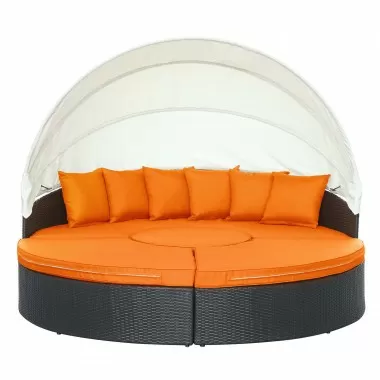 Modway Quest Canopy Outdoor Patio Daybed in Espresso Orange - Front Angle