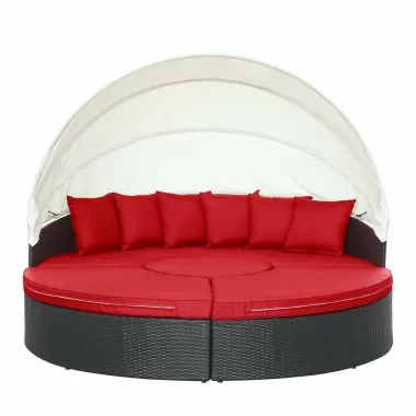 Modway Quest Canopy Outdoor Patio Daybed in Espresso Red - Front Angle