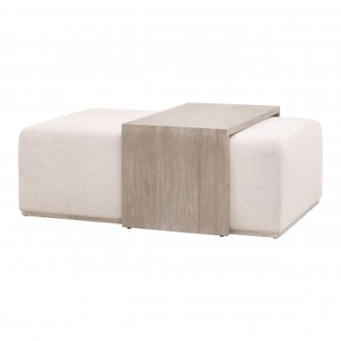 Essentials For Living Dovetail Upholstered Coffee Table in LiveSmart Gellar-Linen, Natural Gray Acacia - Front Side Angle