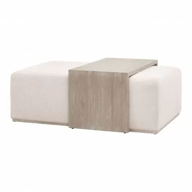 Essentials For Living Dovetail Upholstered Coffee Table in LiveSmart Gellar-Linen, Natural Gray Acacia - Front Side Angle