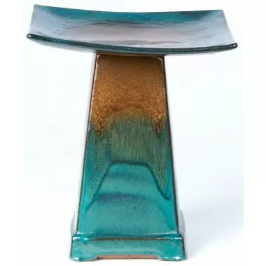 Alfresco Home Zen Bird Bath in Large Aqua - Front Angle