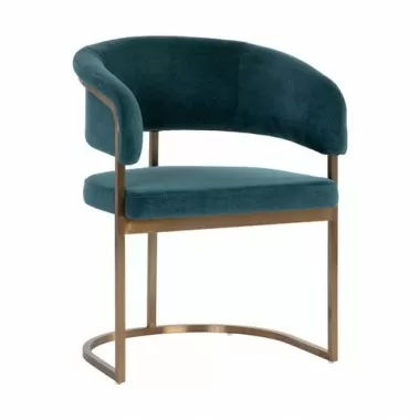 Sunpan Marris Dining Armchair Gold-Danny Teal - Front Side Angle