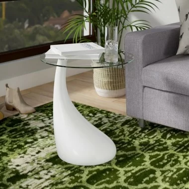 Manhattan Comfort Lava 19.7 in. Glass Top Accent Table