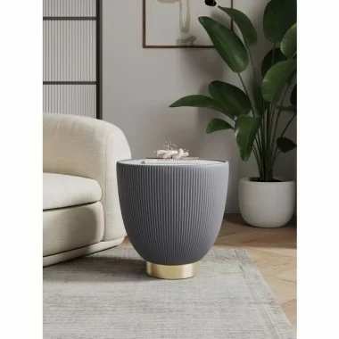 Manhattan Comfort Modern Anderson End Table 2.0 Upholstered in Leatherette with Ceramic Faux Marble Tabletop Grey
