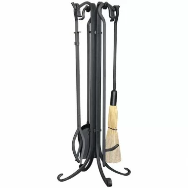 Mr. Bar-B-Q UniFlame® 5 Piece Black Wrought Iron Fireset with Crook Handles