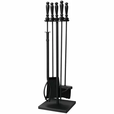 Mr. Bar-B-Q UniFlame® 5 Piece Black Wrought Iron Fireset with Ball Handles