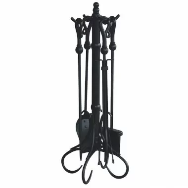 Mr. Bar-B-Q UniFlame® 5 Piece Black Wrought Iron Fireset with Crook Handles