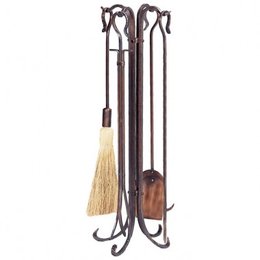 Mr. Bar-B-Q UniFlame® 5 Piece Antique Copper Hammered Finish Fireset with Crook Handles