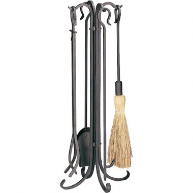 Mr. Bar-B-Q UniFlame® 5 Piece Bronze Finish Heavyweight Rustic Fireset with Crook Handles