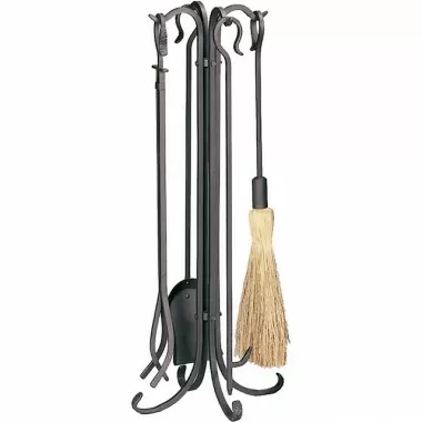 Mr. Bar-B-Q UniFlame® 5 Piece Bronze Finish Heavyweight Rustic Fireset with Crook Handles