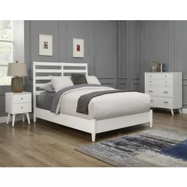 Alpine Furniture Flynn Retro Full Bed w/ Slat Back Headboard, White - Lifestyle