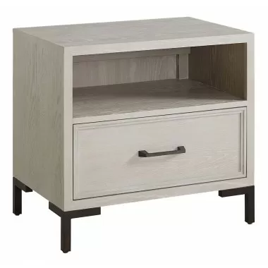 Alpine Furniture Bradley Nightstand in Antique White - Front Side Angle