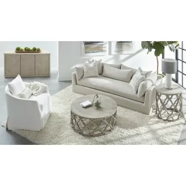 Essentials For Living Faye Slipcover Swivel Club Chair in Mineral Birch - Lifestyle