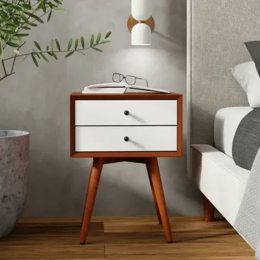 Flynn Small Nightstand in Acorn & White - Lifestyle