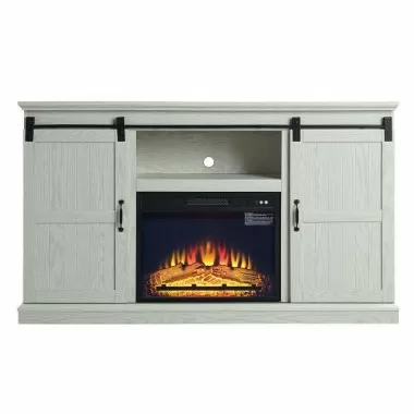 Manhattan Comfort Myrtle 60" Fireplace with 2 Sliding Doors and Media Wire Management in Cream Oak
