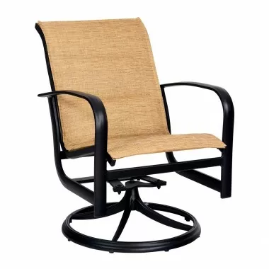 Woodard Fremont Padded Sling Swivel Rocking Dining Armchair - Angled