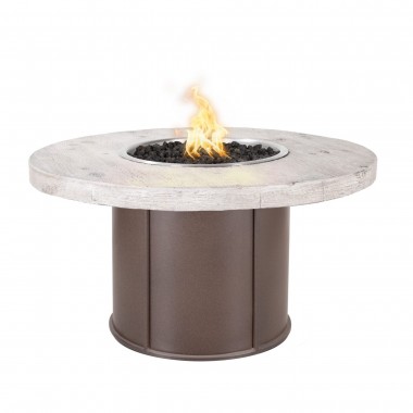 The Outdoor Plus Fresno 43" Steel and Wood Grain Fire Table Ivory finish