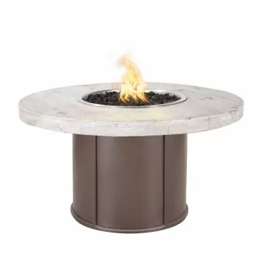 The Outdoor Plus Fresno 43" Steel and Wood Grain Fire Table Ivory finish