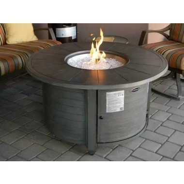 AZ Patio Heaters Cast Aluminum Round Fire Pit in Brushed Wood Finish - Lifestyle