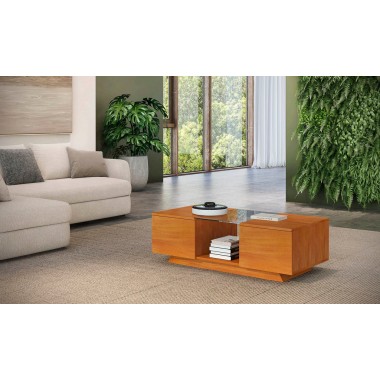 Furnitech 53" Sleek Contemporary Coffee Table in a Light Cherry Finish - Lifestyle
