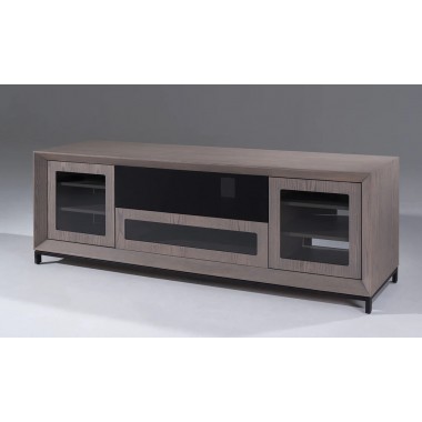 Furnitech 78" Contemporary TV Stand in American Walnut, Media Console for Flat Screen and Audio Video Installations Featuring Contoured Edge Detail with a Black Epoxy finished Steel Base and Levelers Angled Front