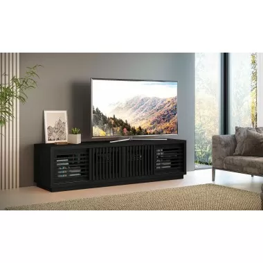 Furnitech 82" Contemporary Rustic TV Stand Media Console in Ebony American White Oak - Lifestyle