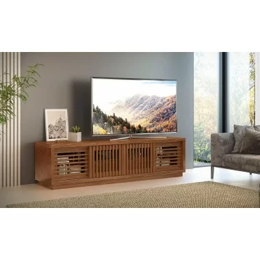 Furnitech Oliver 82" Media Console In A Rich Honey Oak Finish - lifestyle