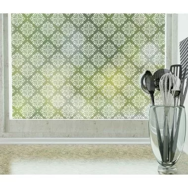 Odhams Press Damask Frosted Non-Adhesive Decorative Window Film - Privacy Cling Film