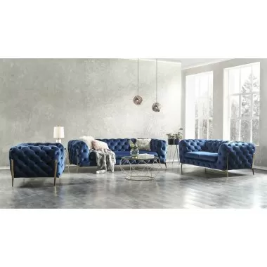 J&M Furniture Glamour Sofa in Blue Sofa Set