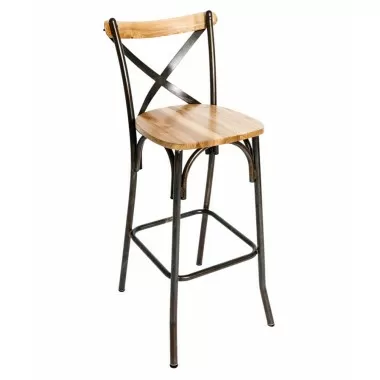 Henry Cross Back Barstool In Autumn/Natural Ash Wood Back And Steel Frame With Distressed Finish