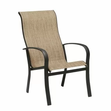 Woodard Fremont Sling High-Back Dining Armchair - Stackable - Angled