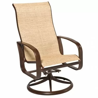 Woodard Cayman Isle Sling High Back Swivel Rocking Dining Armchair - Angled