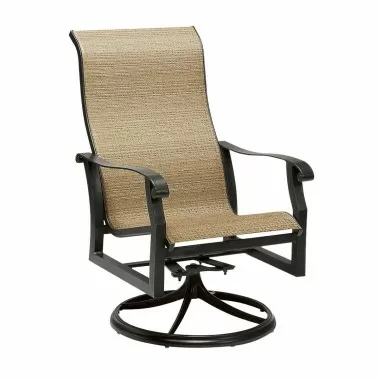 Woodard Cortland Sling High Back Swivel Rocking Dining Armchair
