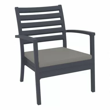 Artemis XL Club Chair Dark Gray with Sunbrella Taupe Cushions - Angled