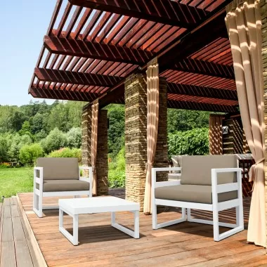 Mykonos Club Seating Set 3 piece White with Sunbrella Taupe Cushion - Lifestyle